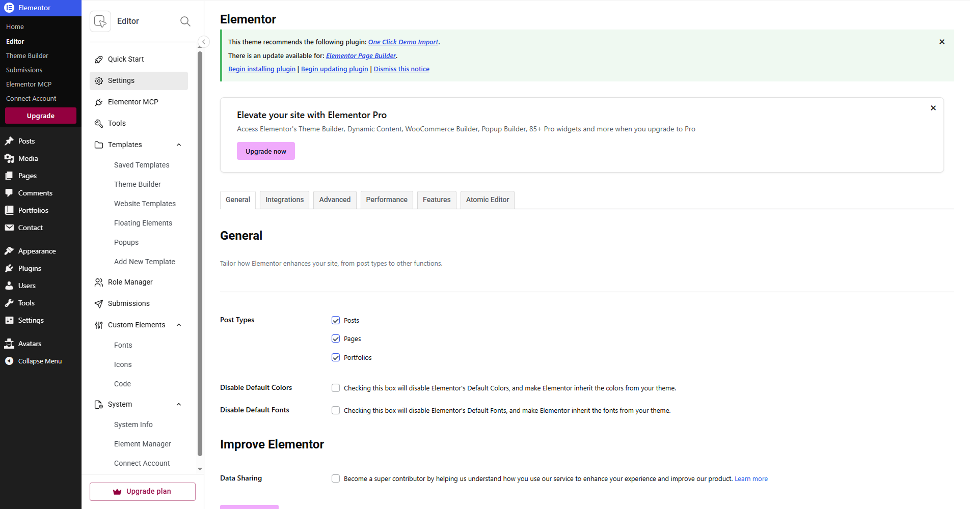 Elementor Settings