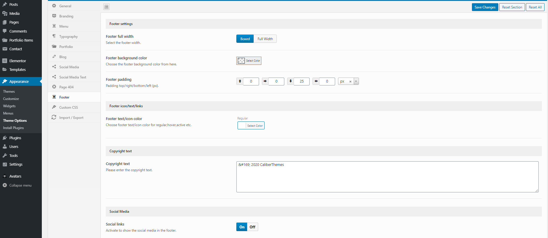 Footer Settings